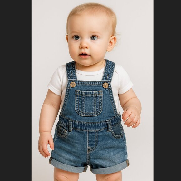 Wonder Nation Baby Girl 12M Knit Blue Denim Shortalls Overall Coton Summer EUC - Picture 1 of 10